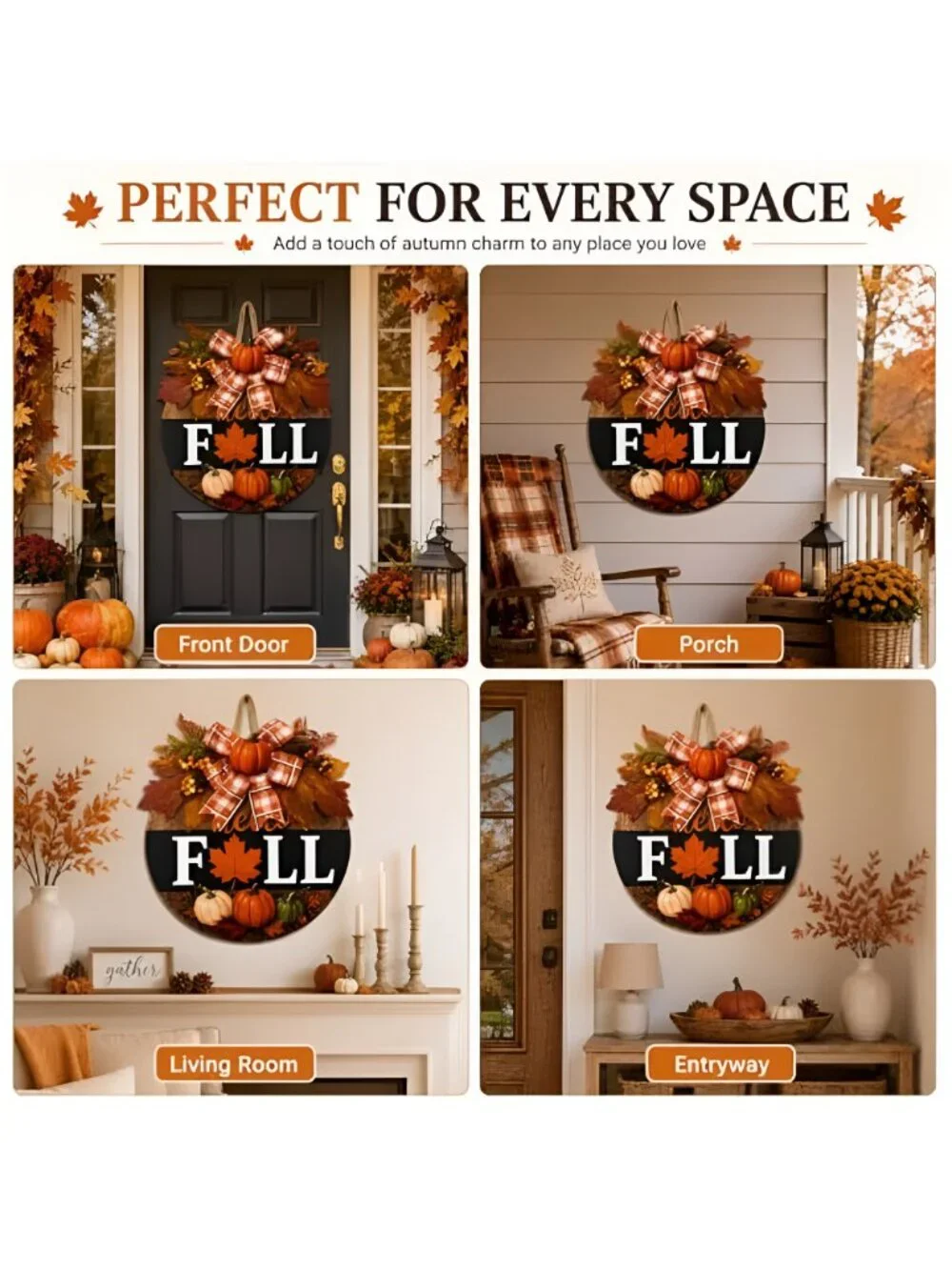 Fall Wreaths for Front Door, Thanksgiving Harvest Pumpkin Autumn Decor Sign